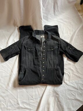 We The Free Washed Black Denim Snap jumsuit